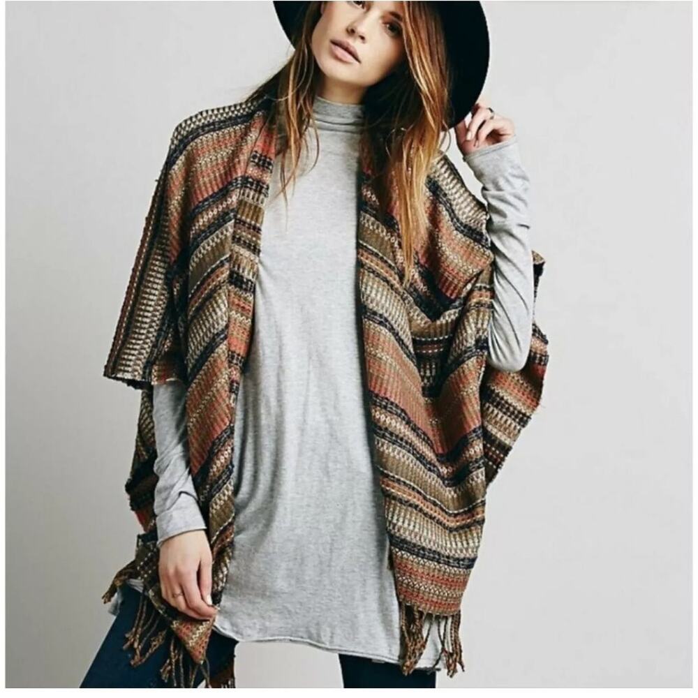 Free People Fringe Striped Sweater Wrap